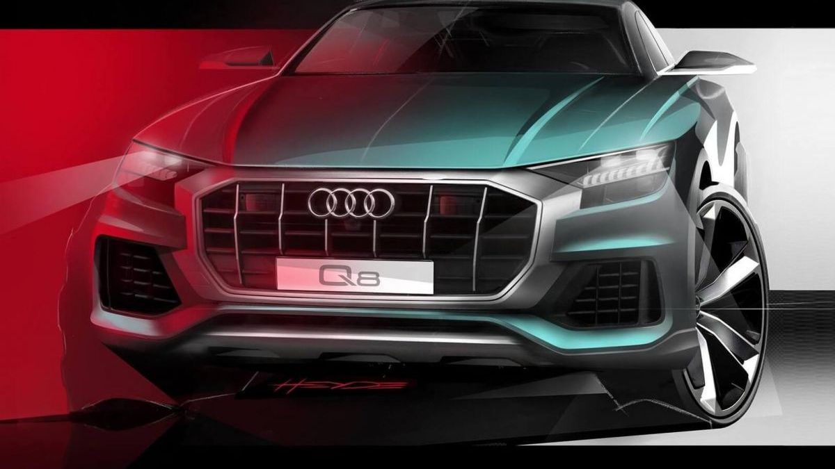 Nowe Audi Q8 (2018) - szkic frontu wersji produkcyjnej
