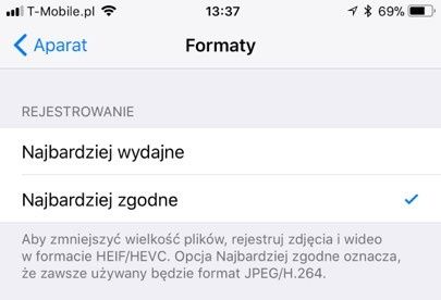iOS11 wybór zapisu multimediów