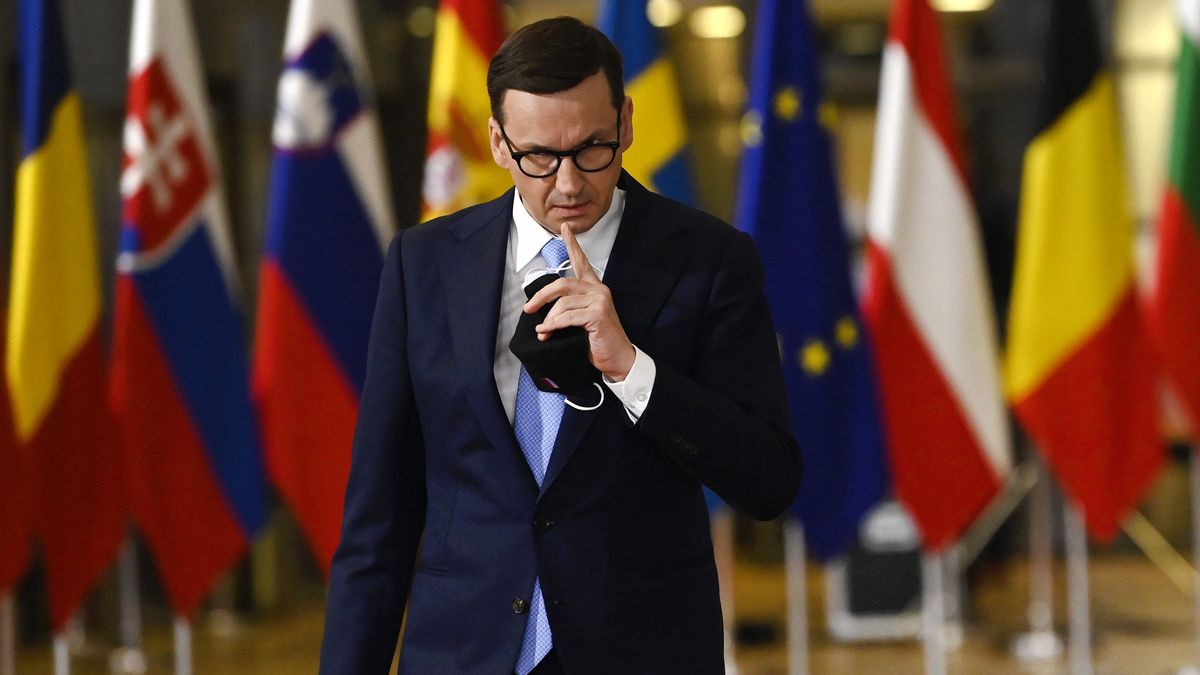 BRUSSELS, BELGIUM - FEBRUARY 24 : PM Mateusz Morawiecki (Poland) pictured during the special meeting of the European Council (War Ukraine-Russia) on February 24, 2022 in Brussels, Belgium, 24/02/2022 ( Photo by Didier Lebrun / Photonews via Getty Images)