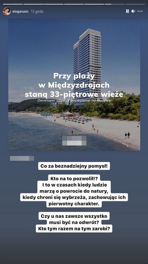 Kina Rusin oburzona planem budowy hotelu na plaży w Międzyzdrojach