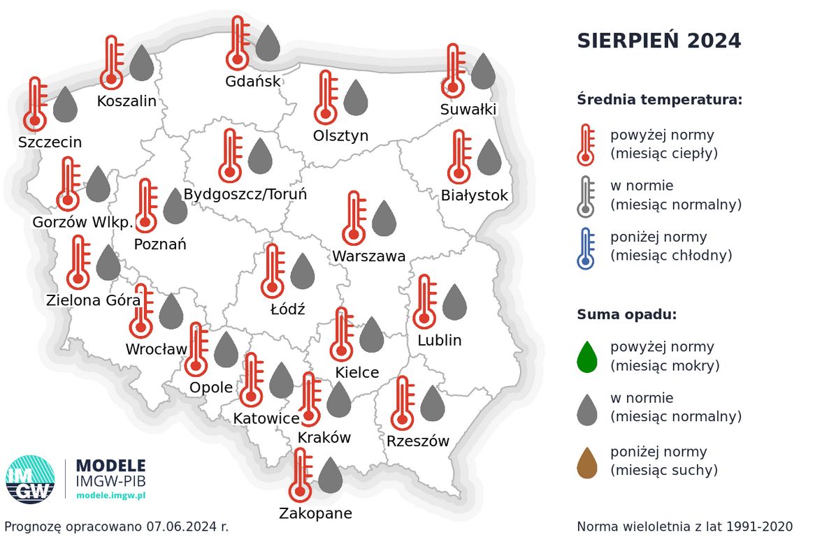 Eksperymentalna prognoza temperatur na sierpień 2024