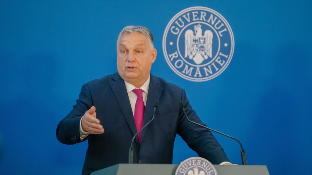 Viktor Orban, Hungary's prime minister, at a news conference during a meeting with Marcel Ciolacu, Romania's prime minister, at the Victoria Palace in Bucharest, Romania, on Friday, Dec. 20, 2024. Romania's political crisis deepened after the largest pro-European party abruptly withdrew from negotiations to form a coalition. Photographer: Andrei Pungovschi/Bloomberg via Getty Images
Bloomberg
emea, e.u., eu, european, euro members, government news, romanian