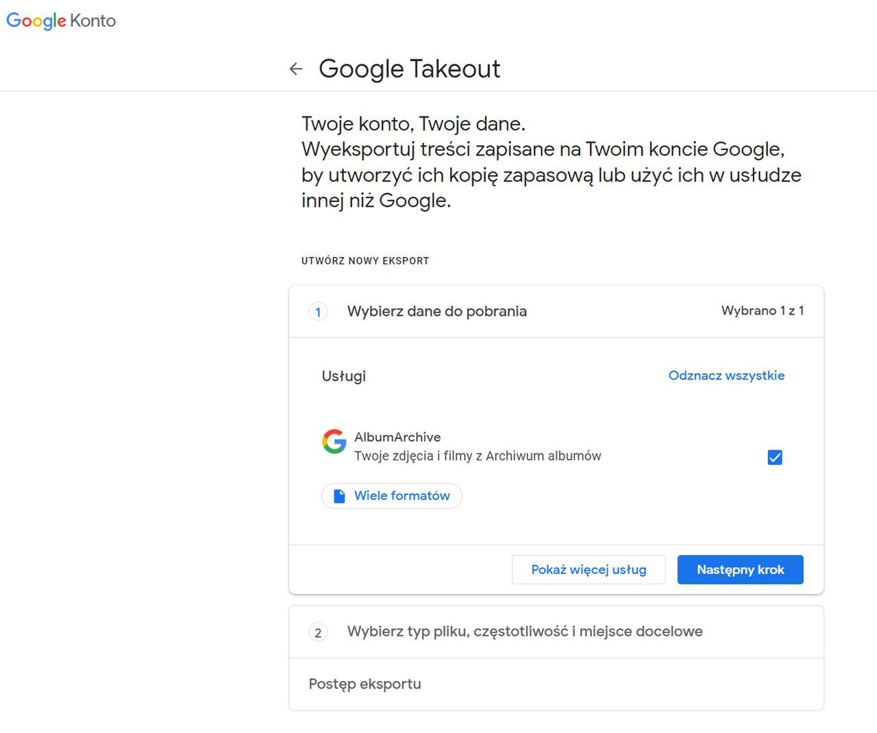 Narzędzie Google Takeout