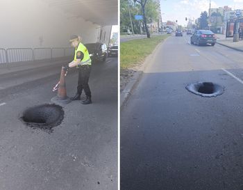 To nie fotomontaż. Średnica 70 cm i metr głębokości. Tak wyglądała droga w Gdańsku