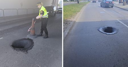 To nie fotomontaż. Średnica 70 cm i metr głębokości. Tak wyglądała droga w Gdańsku
