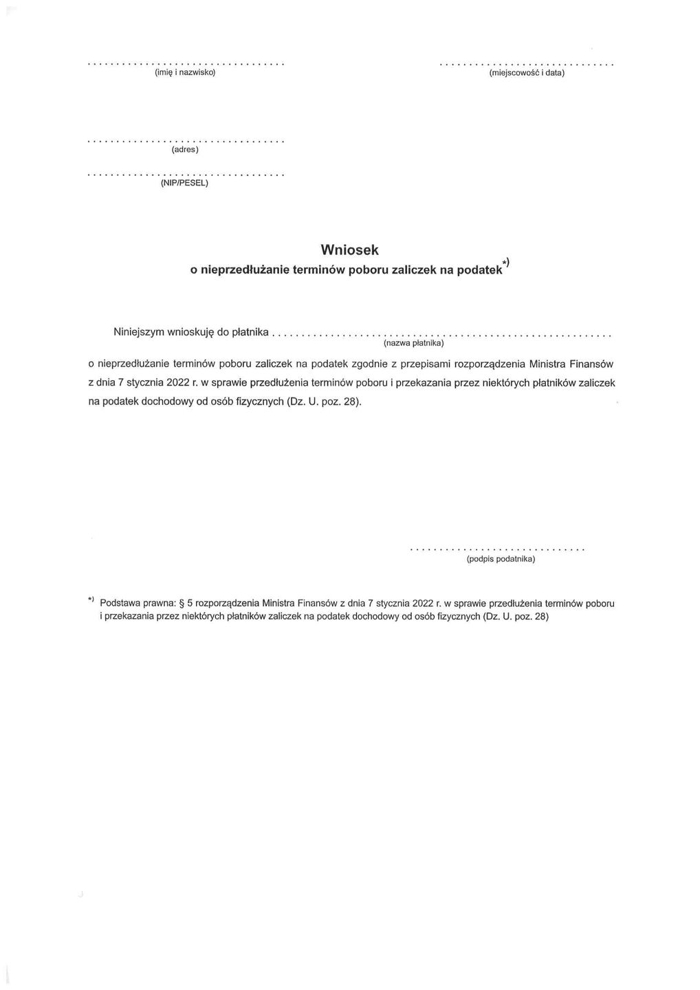 wniosek zaliczka podatku
