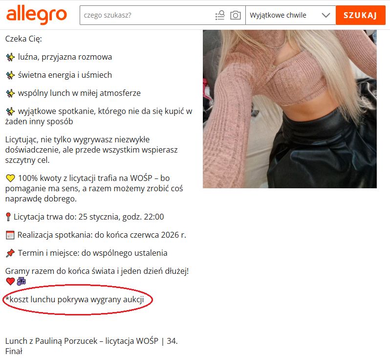 Aukcja Pauliny Porzucek dla WOŚP