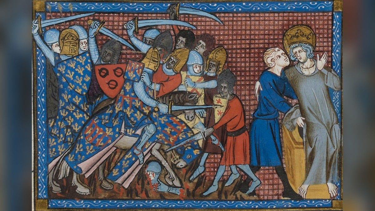 Bitwa pod Mansurą w 1250 roku na francuskiej miniaturze z około 1330–1340 roku. Autor nieznany, Biblioteka Narodowa Francji. 