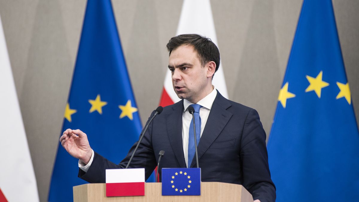 WARSAW, MASOVIAN VOIVODESHIP, POLAND - 2024/12/19: Andrzej Domanski, Poland's Minister of Finance speaks at a press conference. A press conference was held at the Ministry of Finance in Warsaw with the participation of the Minister of Finance, Andrzej Domanski, during which Minister Domanski presented the priorities of the Ministry of Finance regarding to the Polish Presidency of the EU's Council of Europe which starts on January 1 2025. (Photo by Attila Husejnow/SOPA Images/LightRocket via Getty Images)