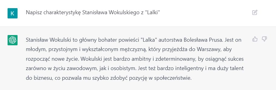 ChatGPT napisał krótką charakterystykę Stanisława Wokulskiego