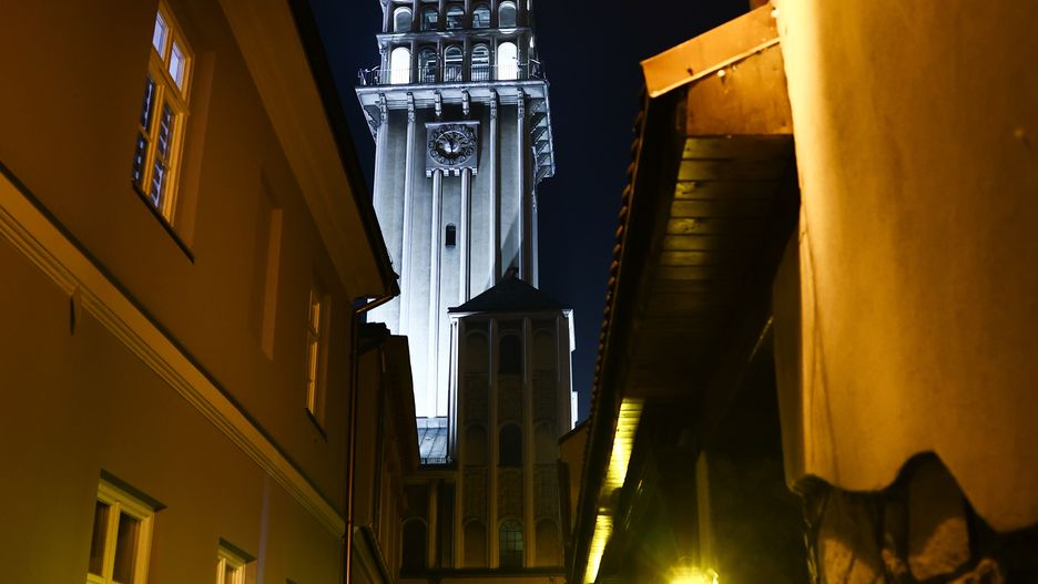 A view of the Cathedral of St. Nicholas and the street in Bielsko-Biala, Poland on December 27, 2024. (Photo by Jakub Porzycki/NurPhoto via Getty Images)