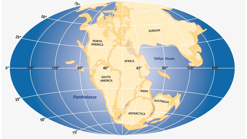 Grafika przedstawiająca superkontynent (Pangea)