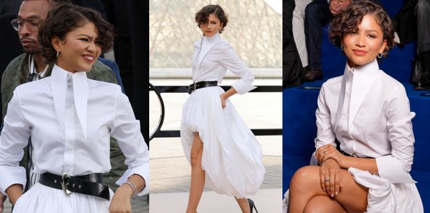 Zendaya w BIELI świeci OBRĄCZKĄ (?) na pokazie w Paryżu, podsycając plotki o ślubie z Tomem Hollandem (ZDJĘCIA)