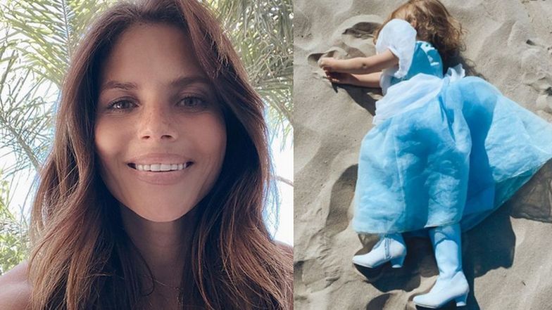 Weronika Rosati stroi córkę na plażę