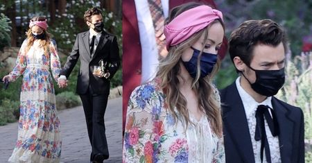 Harry Styles i Olivia Wilde TRZYMAJĄ SIĘ ZA RĘCE na ślubie agenta wokalisty (ZDJĘCIA)