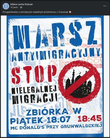 Poznań: Przez ulice przejdzie wspólny Marsz Antyimigracyjny kibiców Lecha i Cracovii