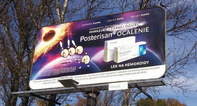 Posterisan namawia na billboardach do odparcia inwazji hemoroidów