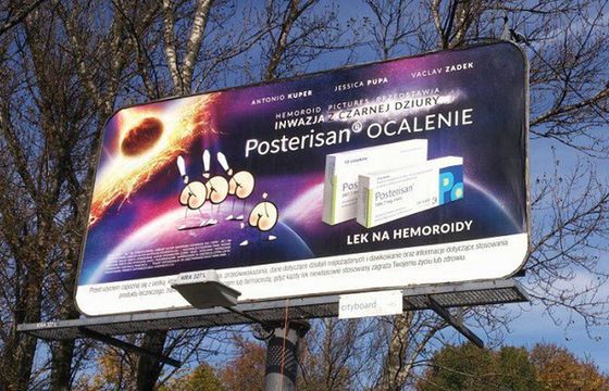 Posterisan namawia na billboardach do odparcia inwazji hemoroidów
