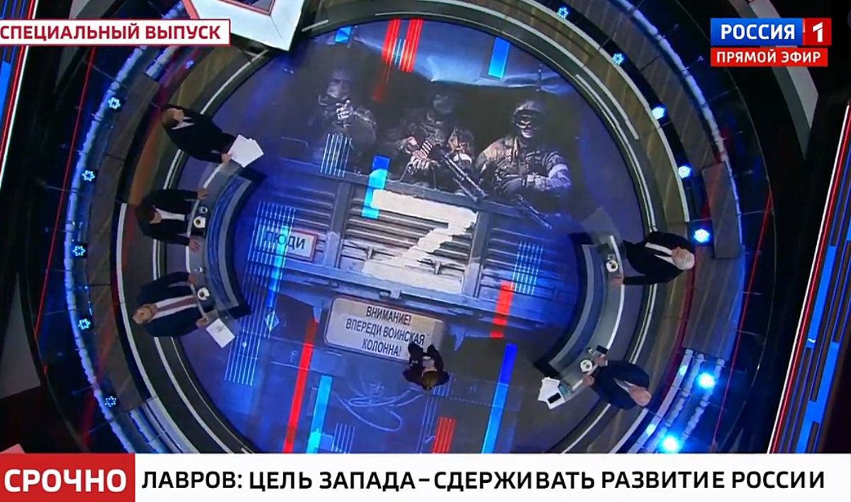 Kolejne kłamliwe hasła na antenie reżimowej rosyjskiej TV/ Twitter screenshot/Julia Davis