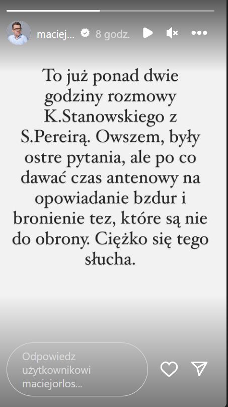 Maciej Orłoś o wywiadzie Stanowskiego z Pereirą