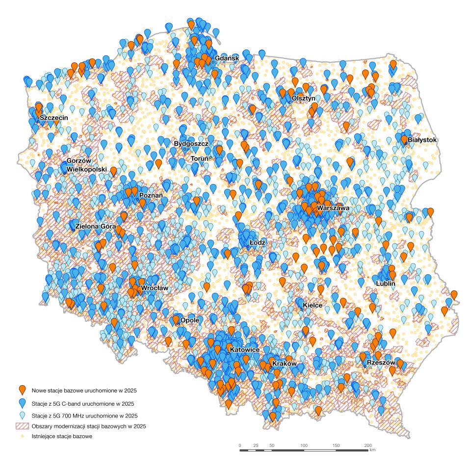 Mapa nadajników modernizowanych w 2025 roku
