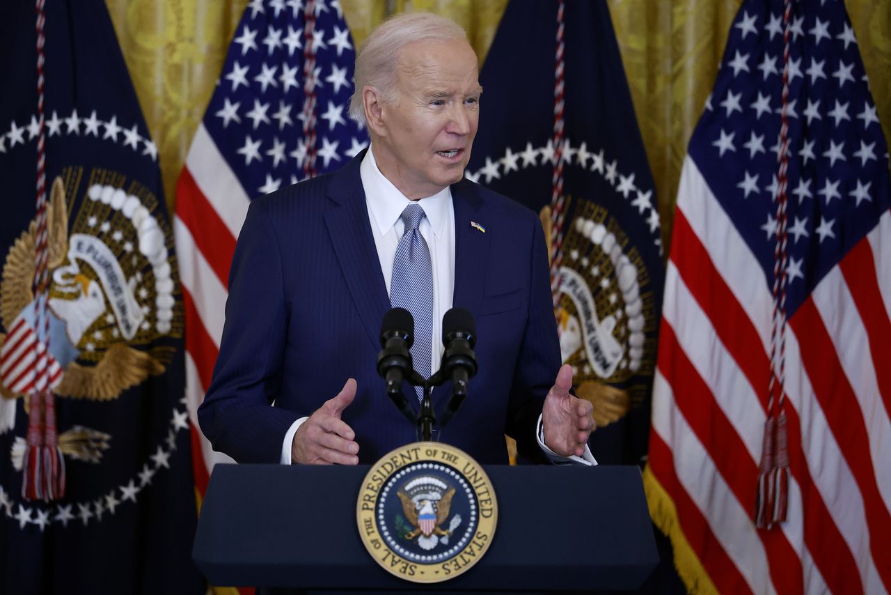 WASHINGTON, DC - FEBRUARY 23:  U.S. President Joe Biden speaks to governors from across the country during an event in the East Room of the White House on February 23, 2024 in Washington, DC. The state and territory leaders are in Washington for the annual National Governors Association Winter Meeting. (Photo by Chip Somodevilla/Getty Images)