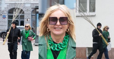 "Luzacka" Monika Olejnik z torebką za 11 tysięcy targa z partnerem ogromną palmę wielkanocną (ZDJĘCIA)