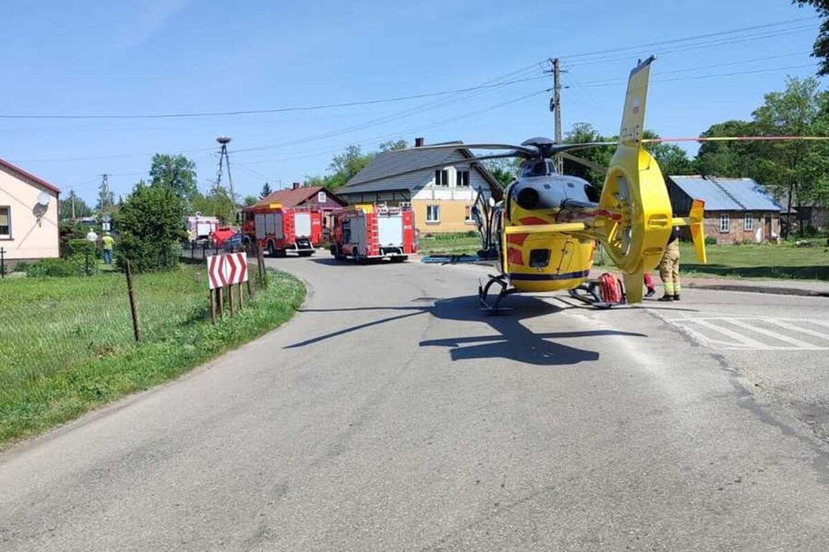 Śmigłowiec LPR interweniujący do wypadku w Tarkawicy