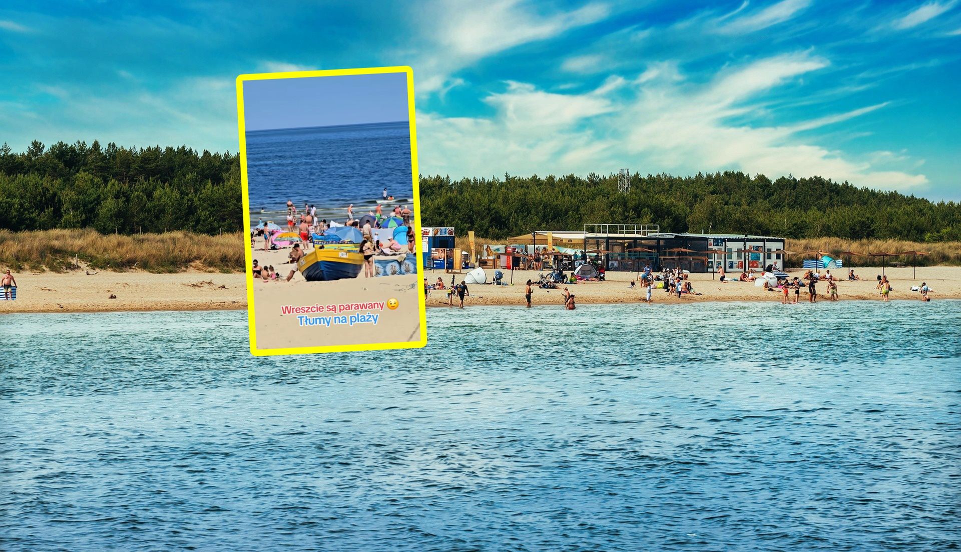 Jantar. Tłumy na plaży.