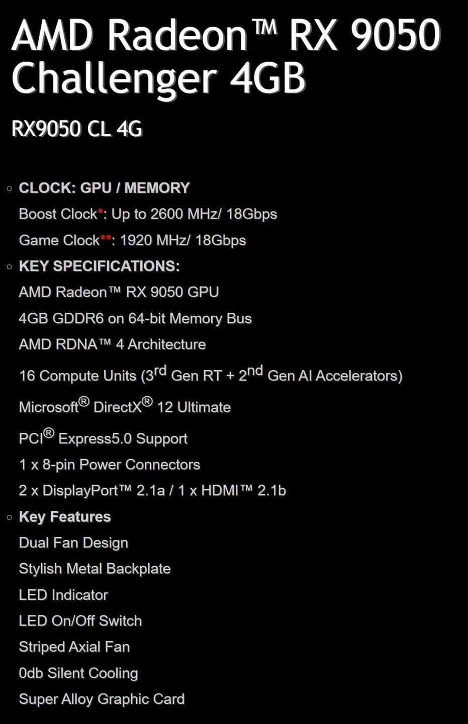 ASRock przygotował też kartę Radeon RX 9050 z 4 GB pamięci VRAM