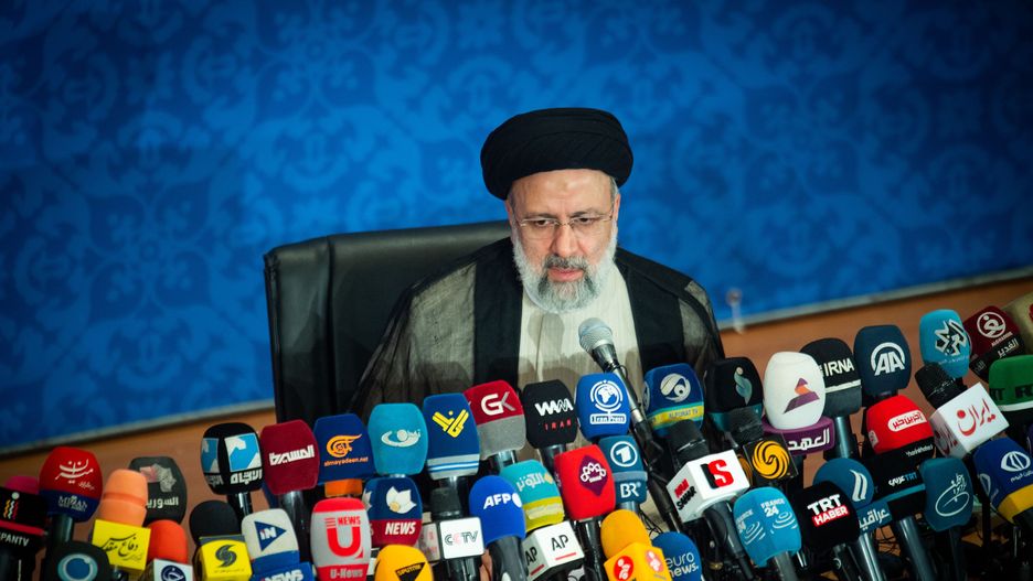 Ebrahim Raisi, Iran's president, holds his first news conference following his victory in the presidential election in Tehran, Iran, on Monday, June 21, 2021. World powers and Iran failed after a sixth round of negotiations in Vienna to revive a nuclear deal that would lift U.S. sanctions on the oil-rich Islamic Republic in exchange for it scaling back its atomic activities. Photographer: Ali Mohammadi/Bloomberg via Getty Images