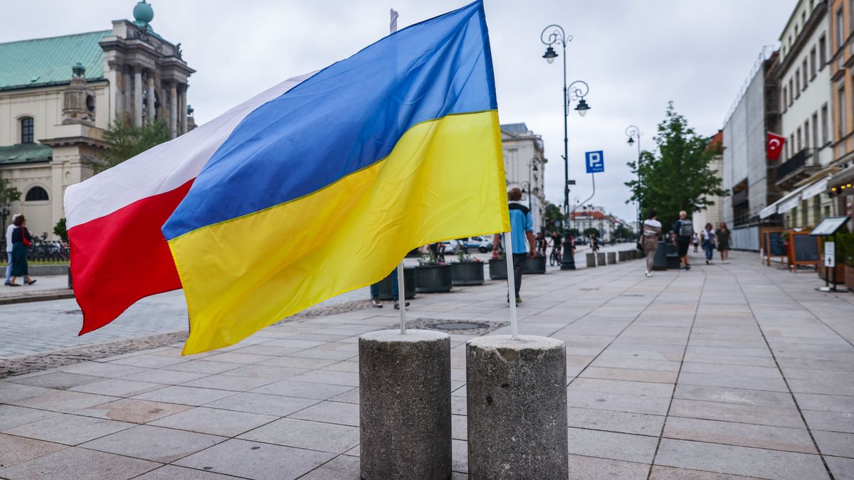 Flags of Ukraine and Poland are seen at Royal Route in Warsaw, Poland on July 2nd. 2022.   (Photo by Beata Zawrzel/NurPhoto via Getty Images)