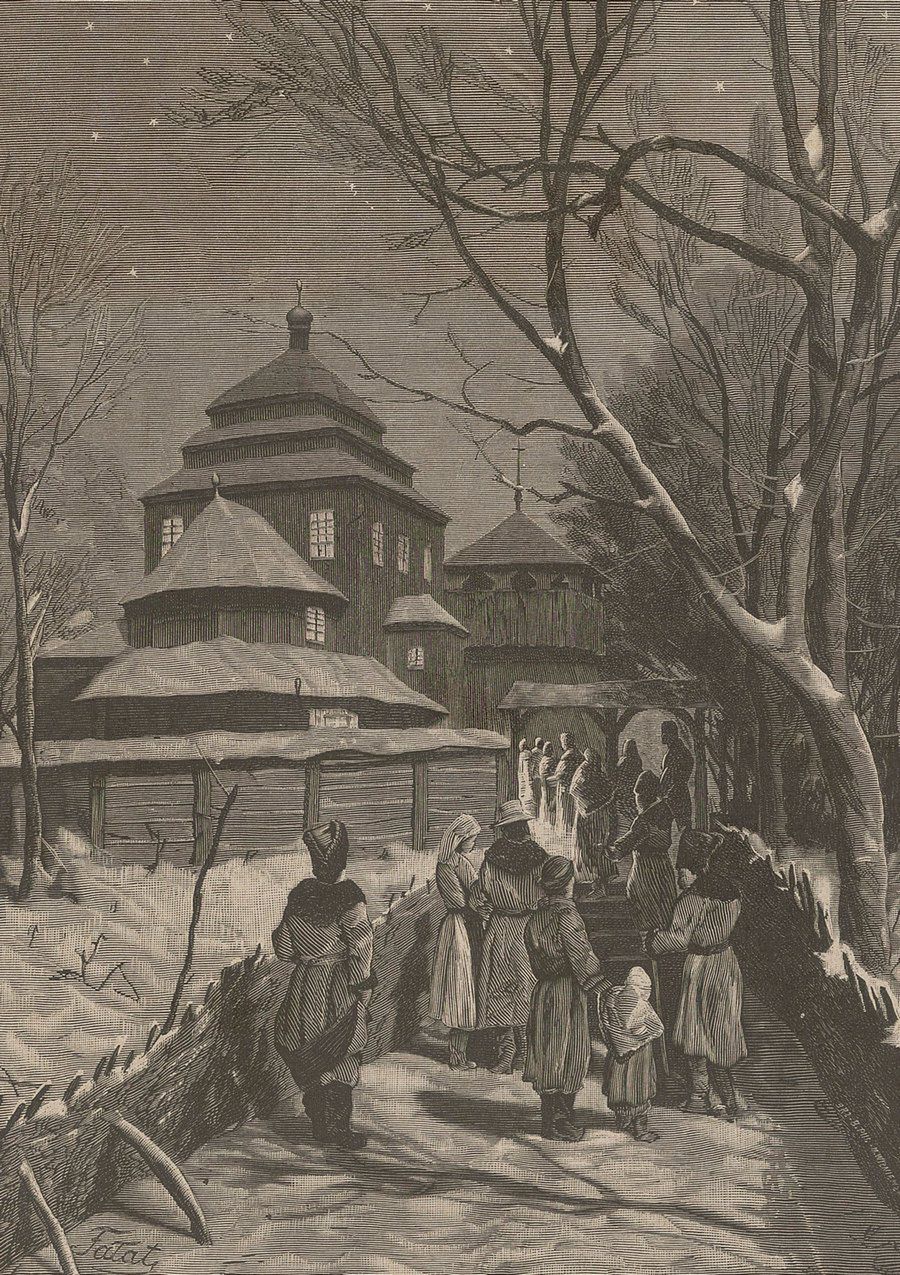 Wigilia w chłopskiej chacie na rysunku z lat 70. XIX wieku