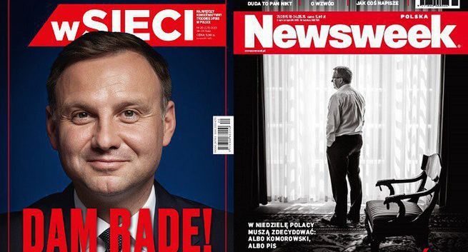 „Polityka”, „Newsweek”, „Do Rzeczy” i „W Sieci” powtarzają hasła i spoty Dudy i Komorowskiego - „Wprost”, „TP” i „GN” bez sugestii wyborczych