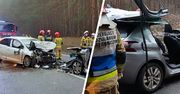 Groźny wypadek w Świętokrzyskiem. Ranni uwięzieni we wraku