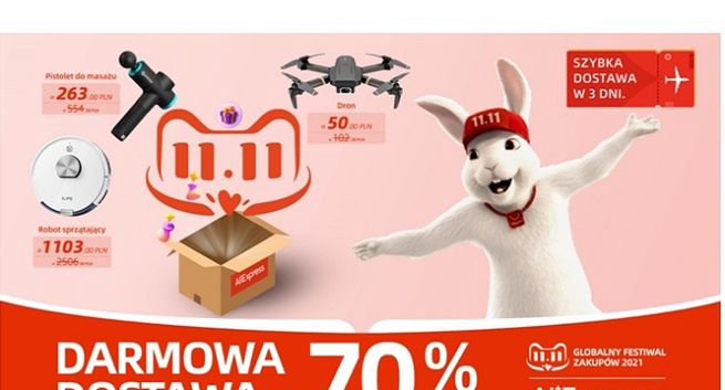 AliExpress zapowiada darmową dostawę bez minimalnego zamówienia na produkty z wyprzedaży na 11 listopada
