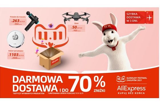 AliExpress zapowiada darmową dostawę bez minimalnego zamówienia na produkty z wyprzedaży na 11 listopada