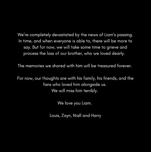 One Direction's statement after the death of Liam Payne