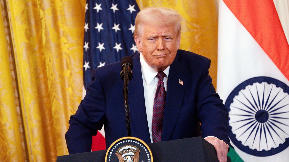 US President Donald Trump attends a press conference with Indian Prime Minister Narendra Modi (not pictured) at the White House, Washington, DC, USA, 13 February 2025. EPA/WILL OLIVER Dostawca: PAP/EPA.