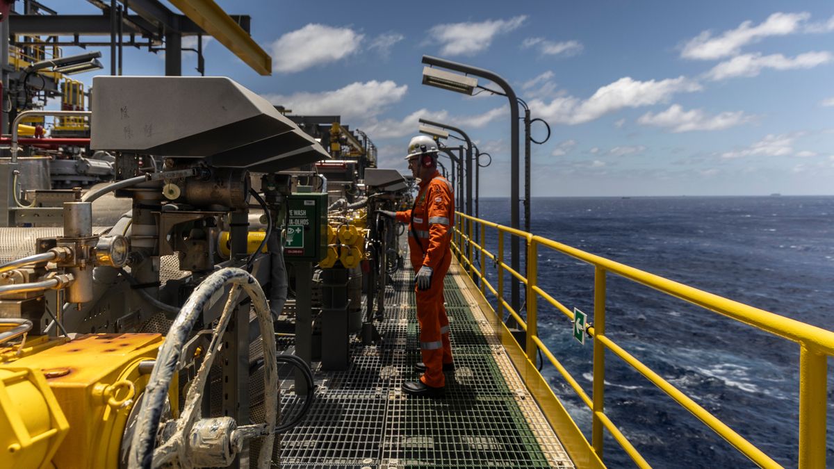 The Almirante Tamandare floating production and storage vessel, operated by SBM Offshore NV for Petroleo Brasileiro SA, in the Buzios field off the coast of Rio de Janeiro, Brazil, on Friday, Oct. 24, 2025. Brazil's state oil company is accelerating production from the Buzios field as crude prices hover near a five-year low and the global market braces for glut. Photographer: Dado Galdieri/Bloomberg via Getty Images