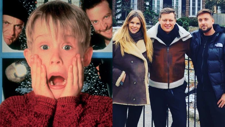 Małgorzata Tomaszewska, Aleksander Sikora i Rafał Brzozowski LANSUJĄ SIĘ przed domem McCallisterów z filmu "Kevin sam w domu" (ZDJĘCIA)