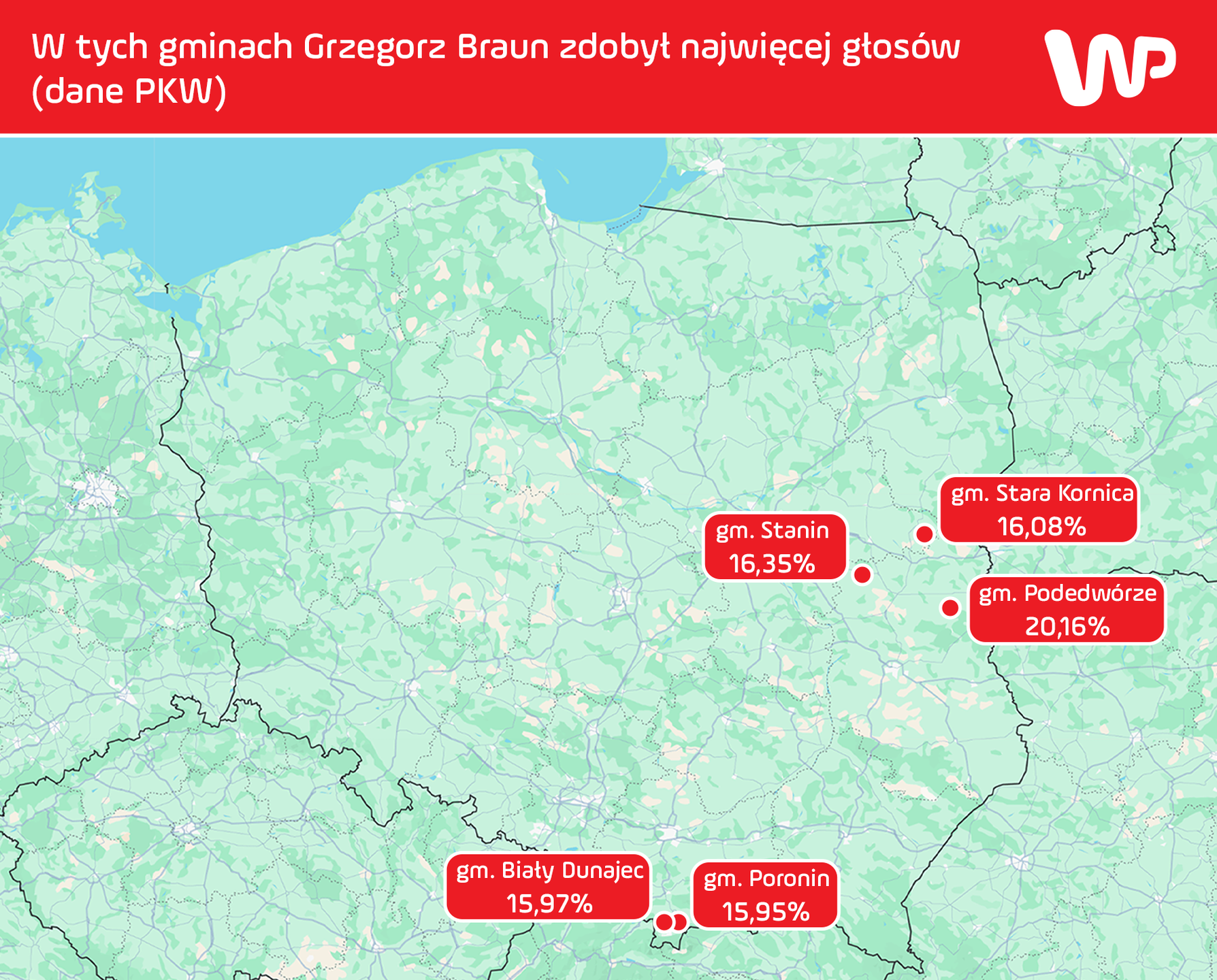 Tutaj poparcie dla Grzegorza Brauna było najwyższe