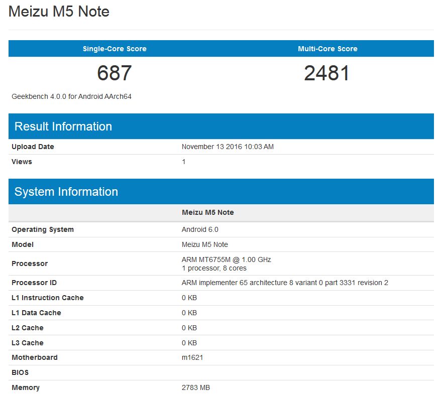 Meizu M5 Note pojawił się w bazie programu Geekbench