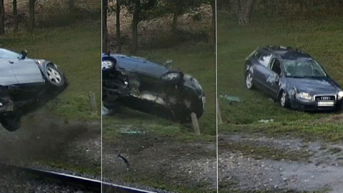 Auto "przeleciało" nad przejazdem.