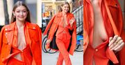 Zahartowana Gigi Hadid w pomarańczowym zestawie wietrzy wdzięki na mrozie