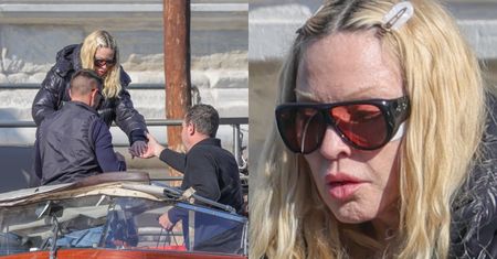Naturalna Madonna z plastrem pod okiem zasiada do wodnej taksówki w Wenecji (ZDJĘCIA)