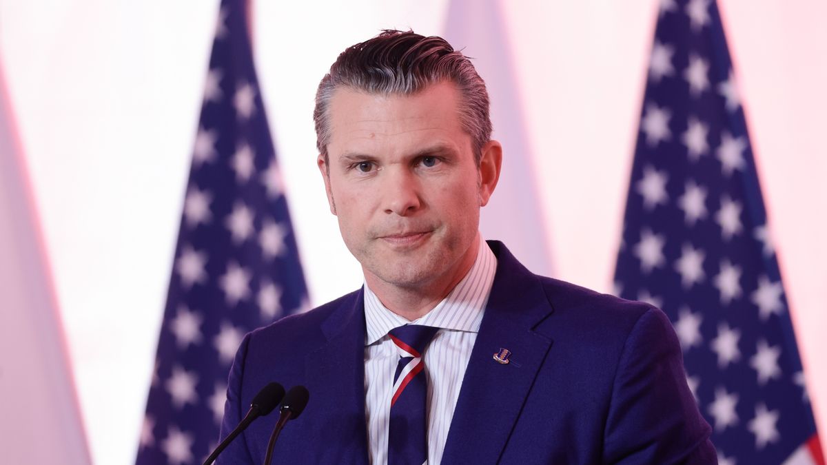 American Secretary of Defense of Pete Hegseth during the press conference after his meeting with Polish Defense Minister Wladyslaw Kosiniak-Kamysz in Warsaw, Poland on February 14, 2025. (Photo by Jakub Porzycki/NurPhoto via Getty Images)