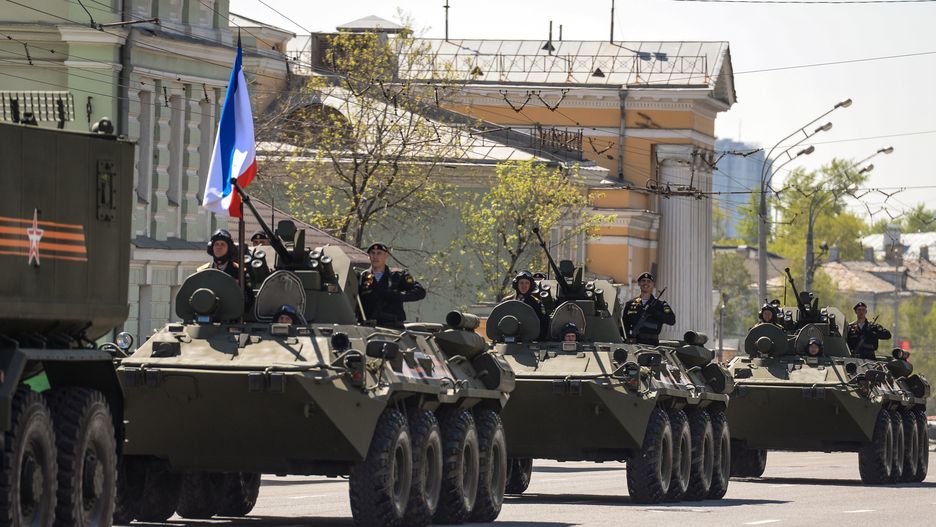 MOSCOW, RUSSIA - MAY 08, 2015: 
Russian military vehicle during the rehearsals for the Victory Day military parade in the Red Square in Moscow. (Photo by Artur Widak/NurPhoto via Getty Images)