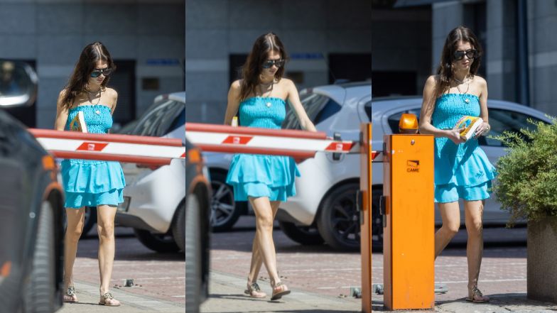 Roksana Węgiel mknie do samochodu z nietęgą miną w okularach za 1500 złotych