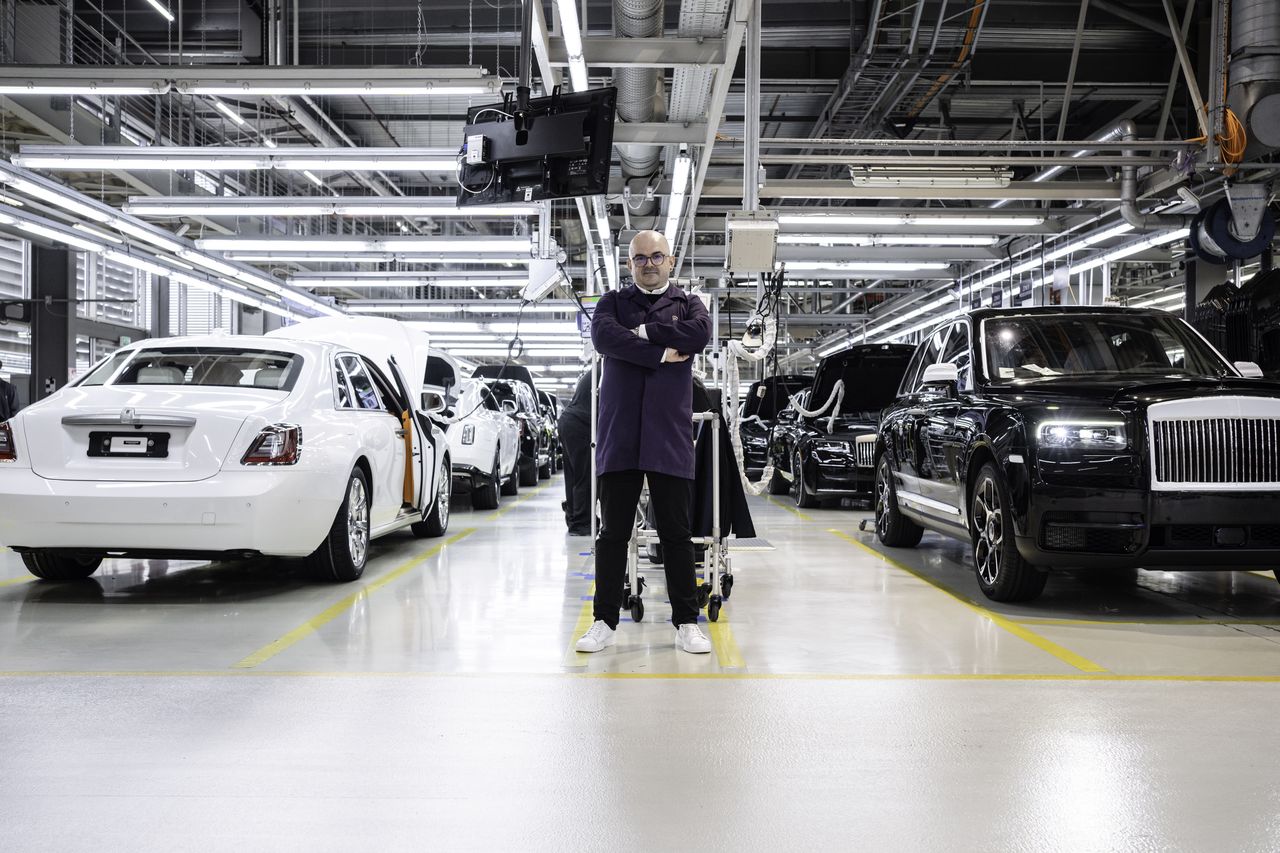 Author on the assembly line at the Rolls-Royce factory